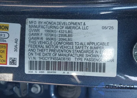 2025 Honda Accord Se z USA, uszkodzony, nr VIN 1HGCY1F45SA036190